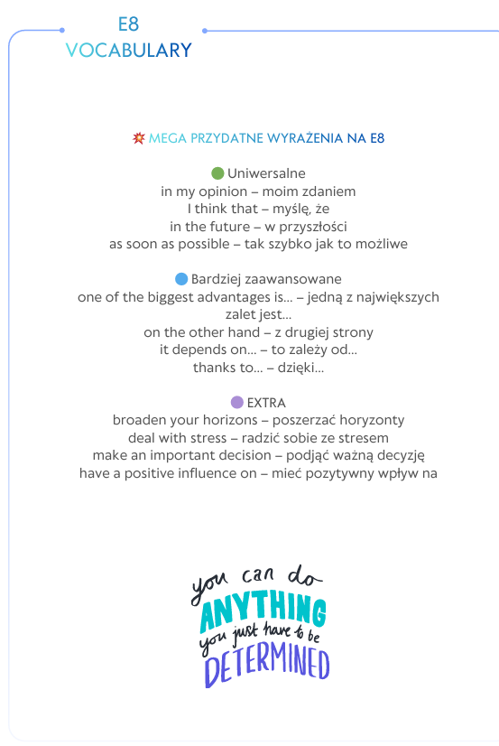 E8 Vocabulary Bank – najważniejsze słówka ze wszystkich działów + Writing Bank