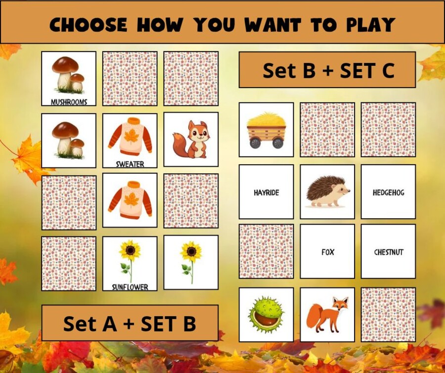 🍂 Autumn Memory Game – Jesienne Memory w języku angielskim  🍁