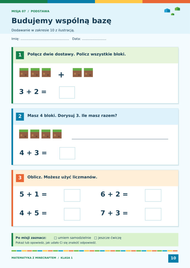 Matematyka z Minecraftem w klasie 1 - Wielka przygoda z liczbami i zadaniami