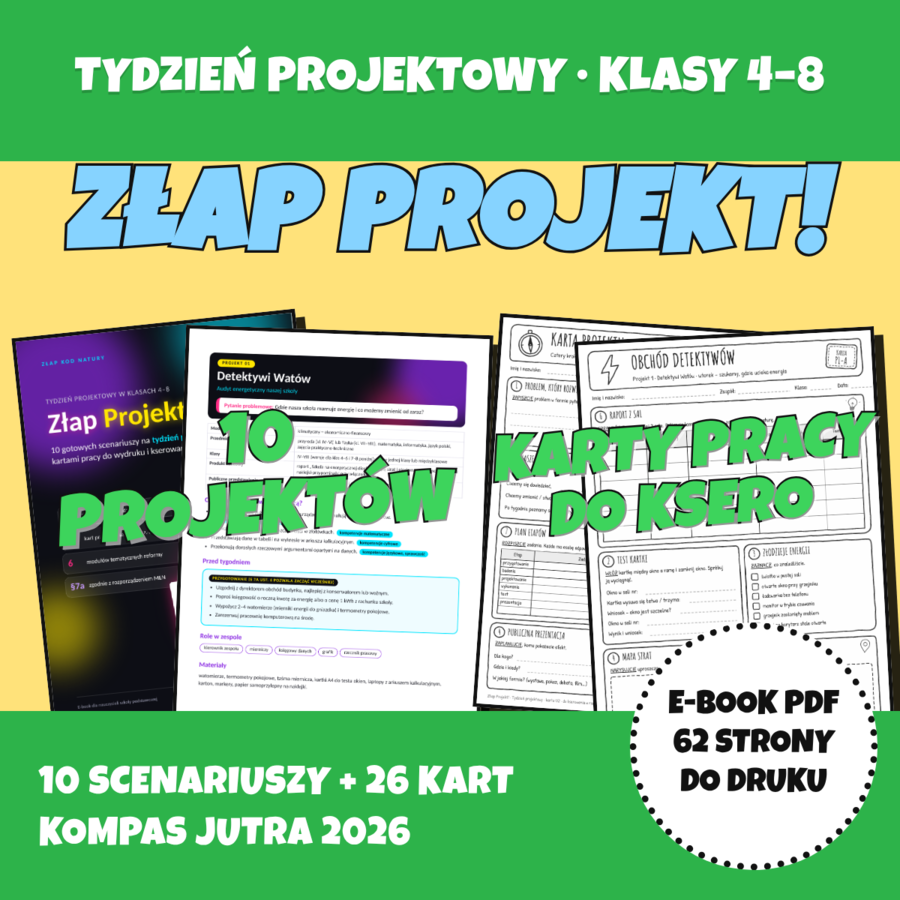 Tydzień Projektowy w Kompasie Jutra Klasy 4–8 (Reforma 26) – Gotowe Scenariusze i Karty Pracy PDF