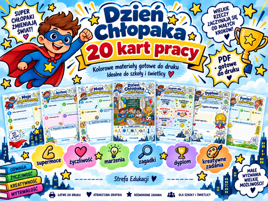 Zestaw kart pracy – Dzień Chłopaka kl. 1-3