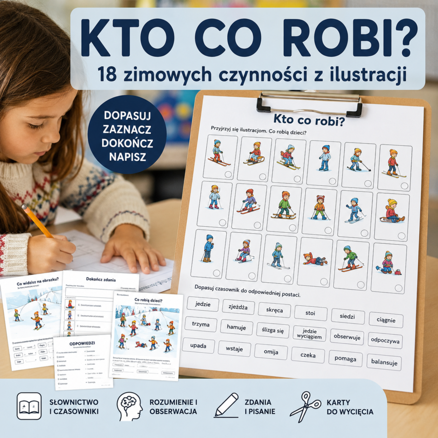 Kto co robi? — 18 zimowych czynności z ilustracji
