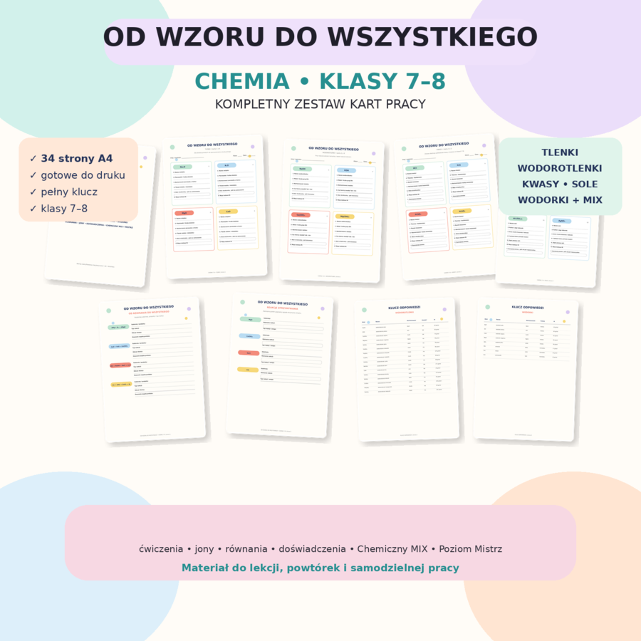 Od wzoru do wszystkiego - karty pracy, klasa 7-8