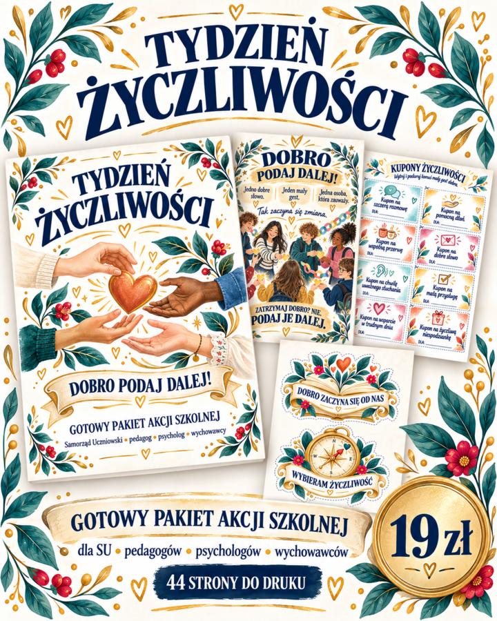 TYDZIEŃ ŻYCZLIWOŚCI – DOBRO PODAJ DALEJ  Gotowy, uniwersalny pakiet do przeprowadzenia szkolnego Tygodnia Życzliwości.