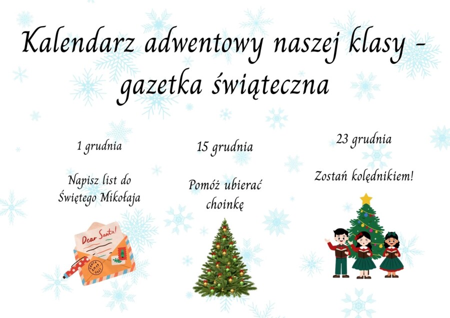 Klasowy kalendarz adwentowy - gazetka z wyzwaniami dla klasy