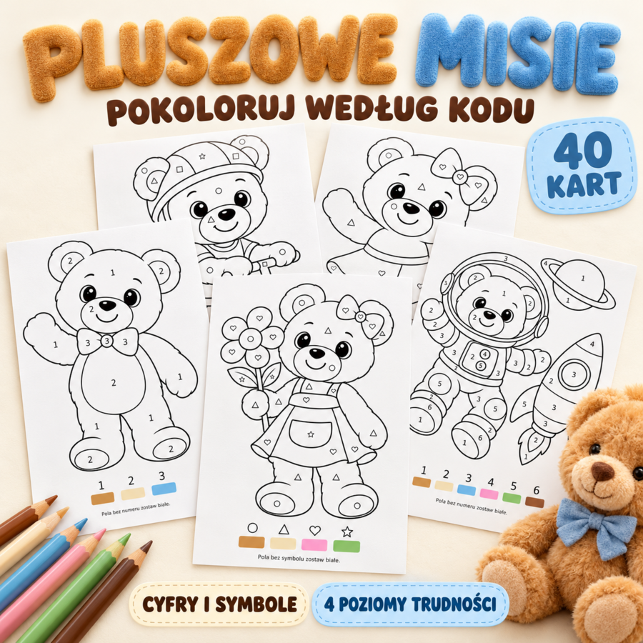 Pluszowy Miś - pokoloruj według kodu