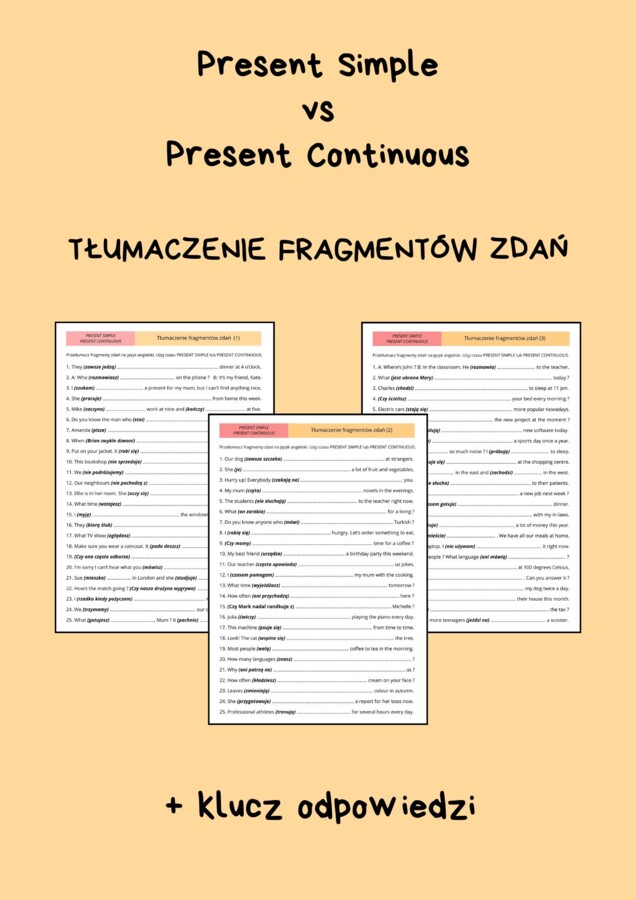 PRESENT SIMPLE vs. PRESENT CONTINUOUS - Tłumaczenie fragmentów zdań