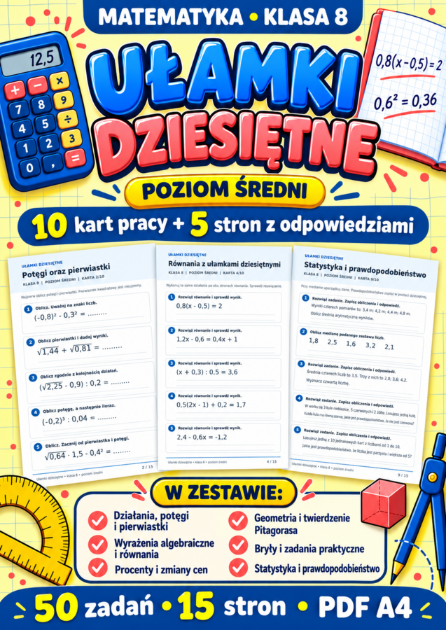 UŁAMKI DZIESIĘTNE-ŚREDNIE-klasa 8