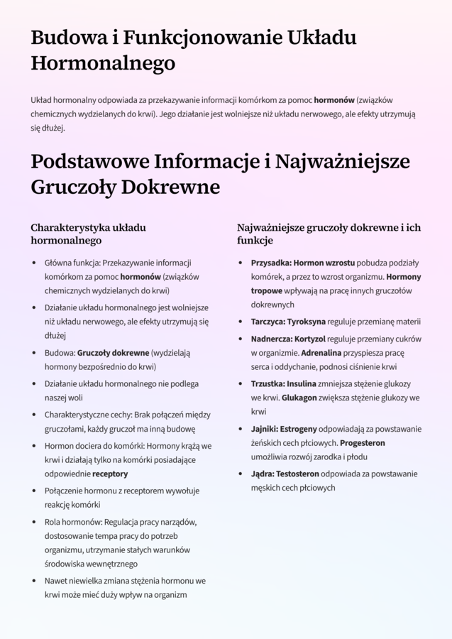 Budowa i Funkcjonowanie Układu Hormonalnego oraz Nerwowego – Notatki i Porównanie