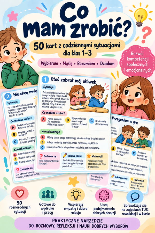 „Co mam zrobić? – 50 sytuacji społecznych dla klas 1–3”