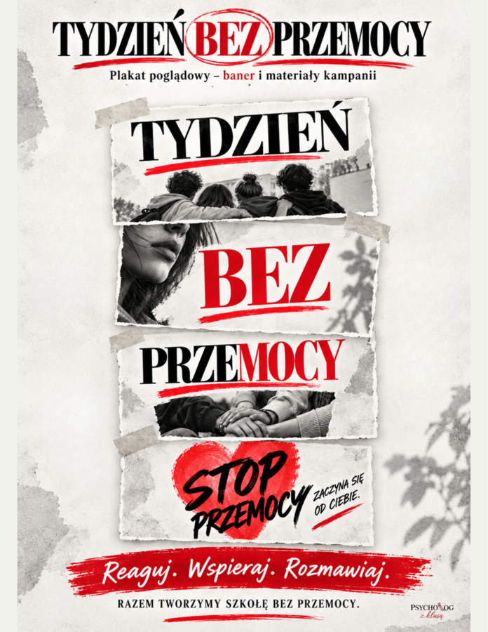 Tydzień bez przemocy! projekt- scenariusz na 7 dni szkolnej akcji, plakaty, karty pracy, gazetka, baner, skrypt na 7 lekcji o przemocy