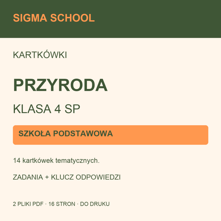 Kartkówki — przyroda, klasa 4 SP + klucz odpowiedzi