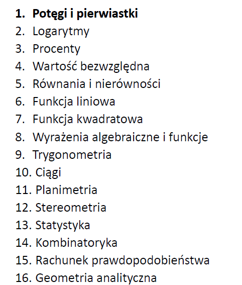 Przygotowanie do matury z matematyki - dział I: Potęgi i pierwiastki