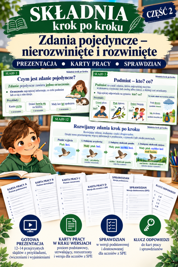 Składnia krok po kroku- zdanie pojedyncze rozwinięte i nierozwinięte