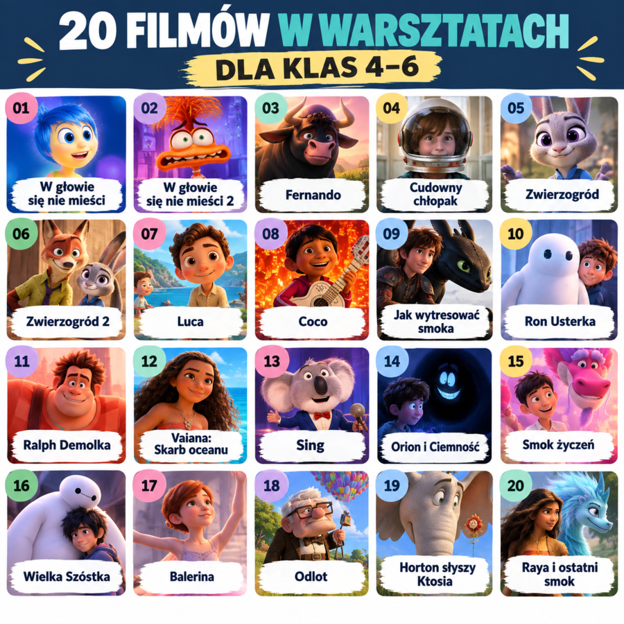 Filmowe warsztaty dla klas 4–6 – 20 filmów, 20 scenariuszy i 117 kart pracy A4