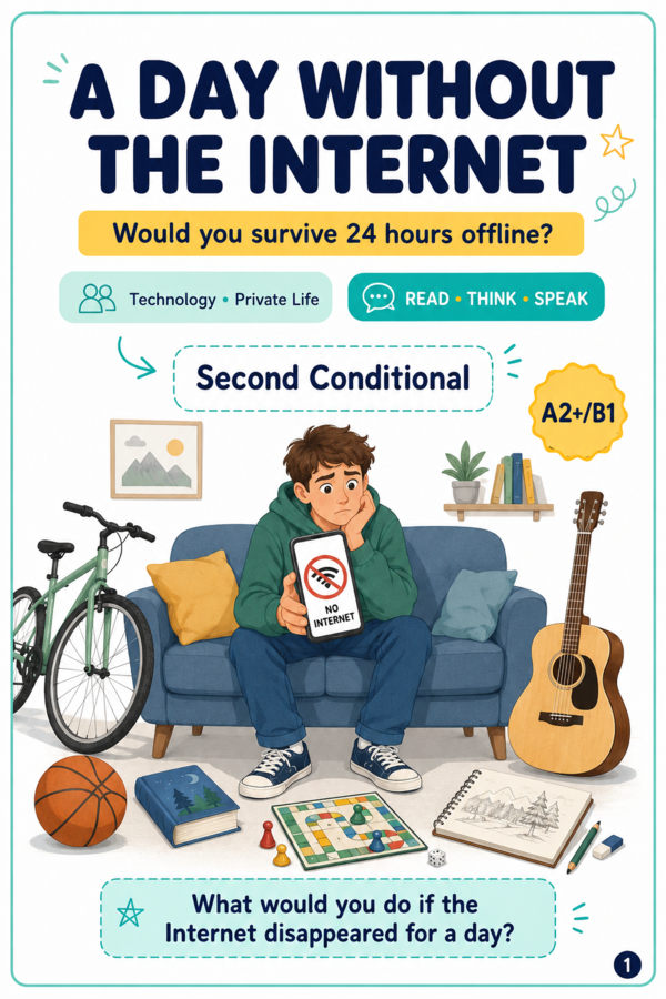 A007 Dzień bez internetu – Second Conditional | Czytanie, mówienie i pisanie A2+/B1
