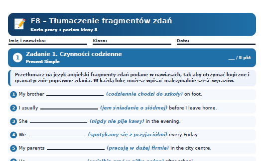 E8- tłumaczenia fragmentów zdań