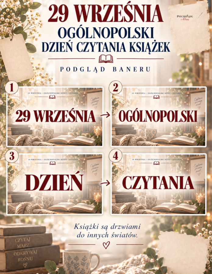 Psychologia czytania-gazetka na dzień czytania, plakaty o bezcenności książek
