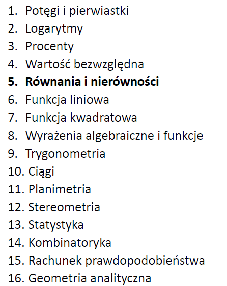 Przygotowanie do matury z matematyki - dział V: Równania i nierówności