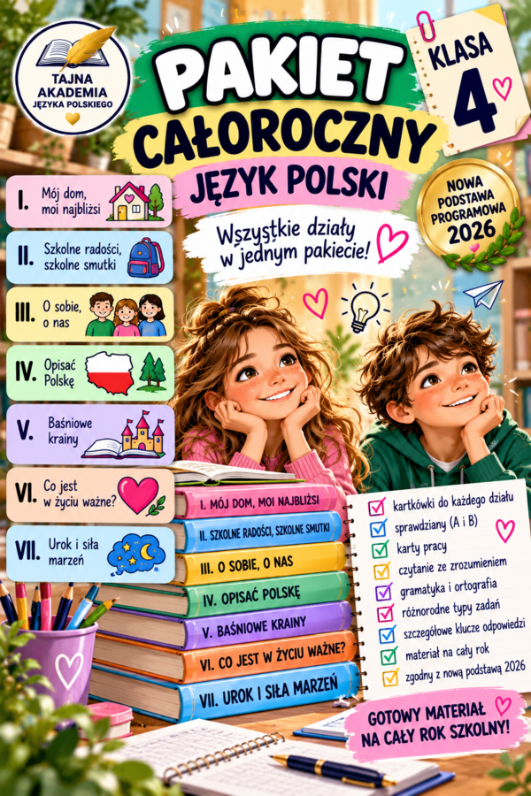 Pakiet całoroczny – Język polski | Klasa 4 | Nowa podstawa 2026