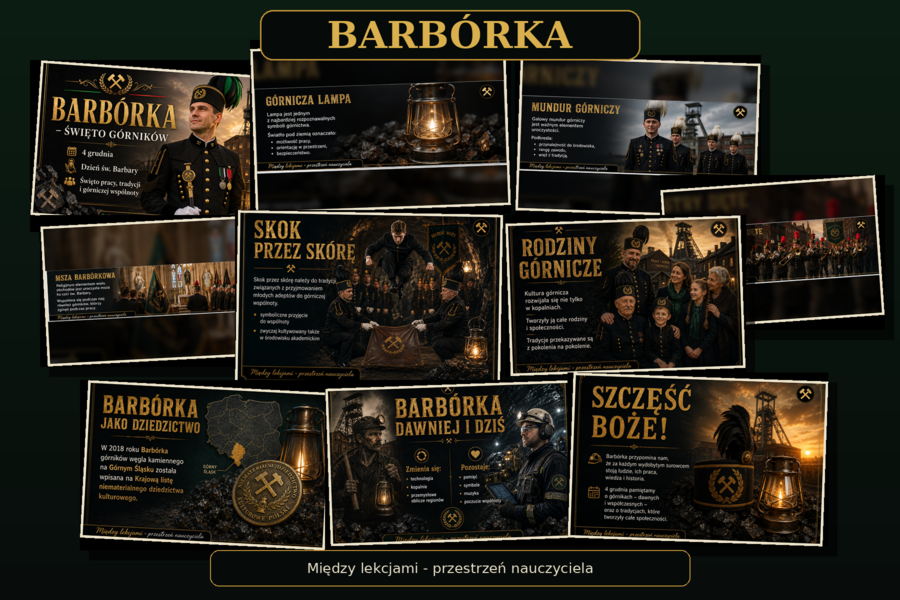 Barbórka – Dzień Górnika. 30 plansz edukacyjnych na gazetkę szkolną i zajęcia tematyczne