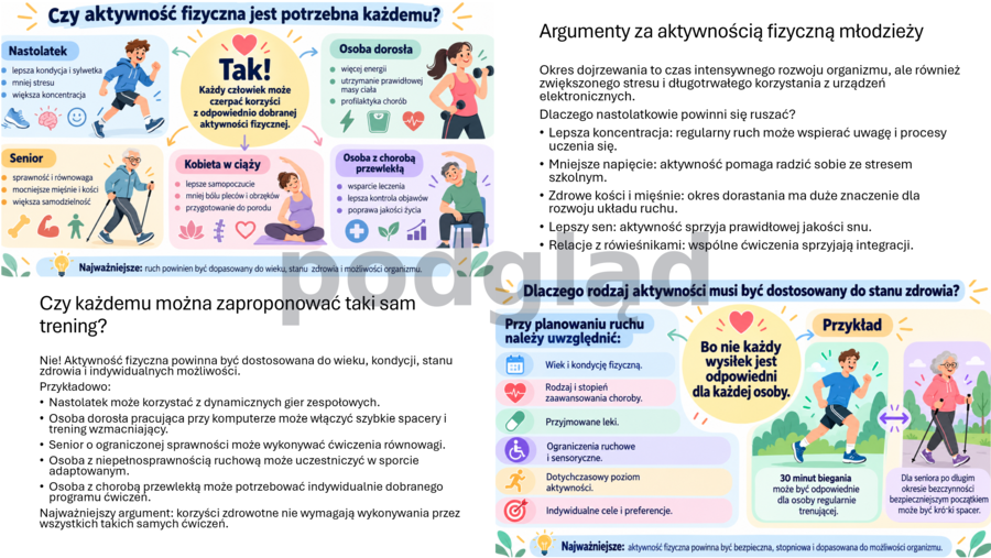 Argumenty za aktywnością fizyczną – różne grupy wiekowe i osoby o zróżnicowanych potrzebach zdrowotnych | prezentacja - edukacja zdrowotna
