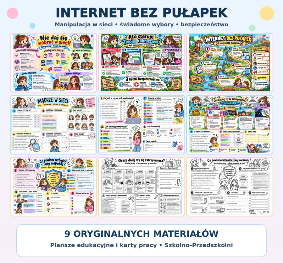 Internet bez pułapek – manipulacja w sieci, bezpieczeństwo i emocje | Plansze i karty pracy