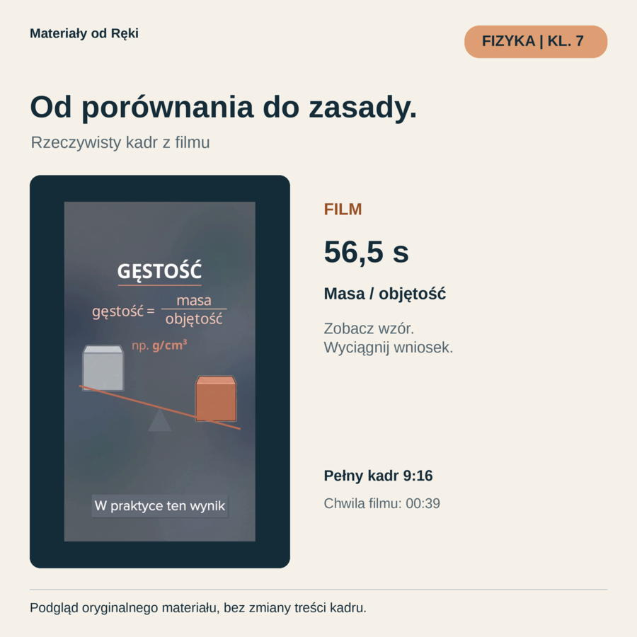 Gęstość w minutę - film, karta ucznia i klucz | Fizyka, klasa 7