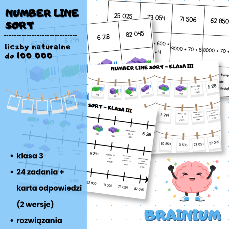 NUMBER LINE SORT (SORTOWANIE LICZB NA OSI LICZBOWEJ) - liczby naturalne do 100 000