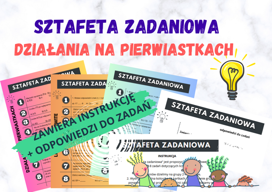 Sztafeta zadaniowa – PIERWIASTKI, działania na pierwiastkach / klasa 7 - 8