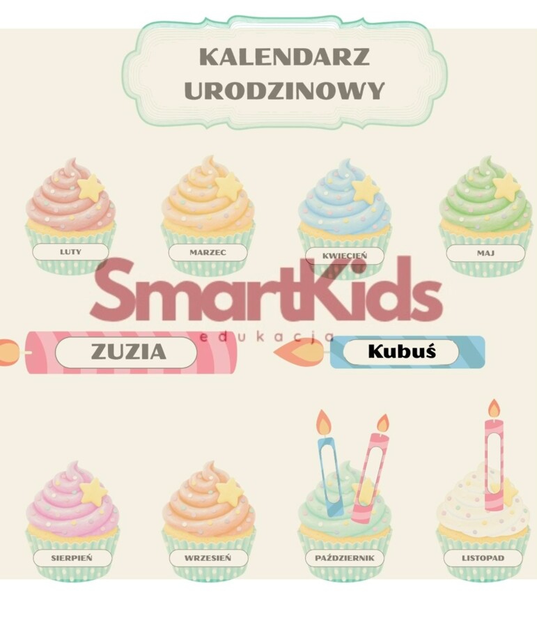 🧁 Kolorowy Kalendarz Urodzinowy "Babeczki" (PDF) 🎂