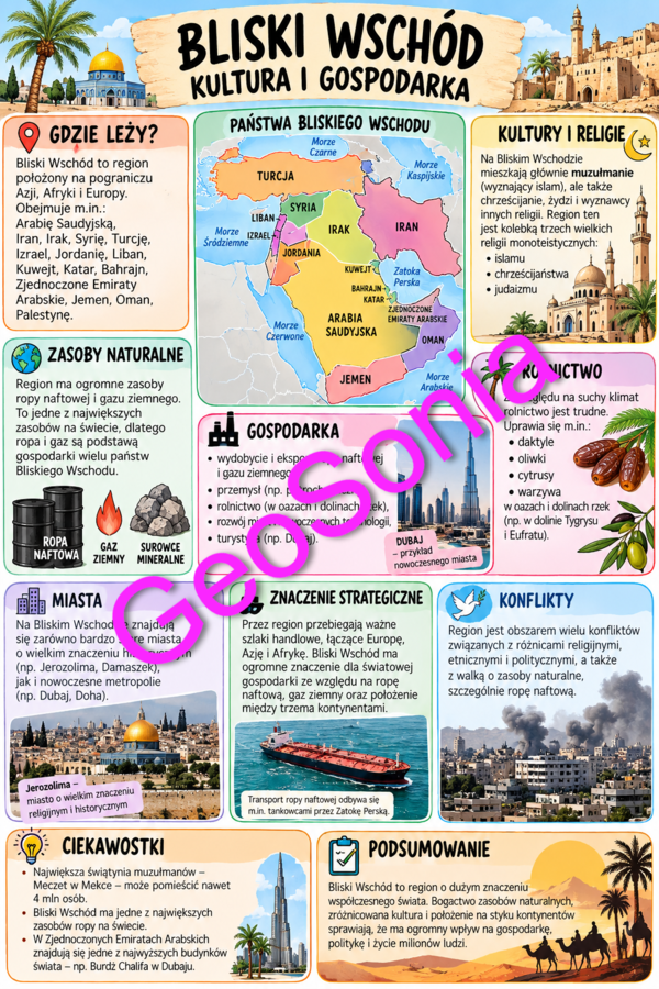 Bliski Wschód  geografia  klasa 8 sketchnotka