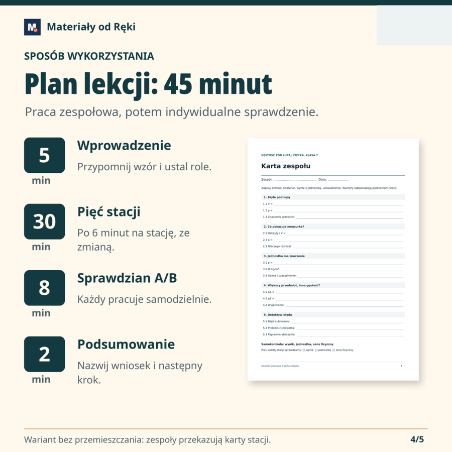 Gęstość pod lupą - 5 stacji zadaniowych, karta zespołu i sprawdzian A/B | Fizyka, klasa 7