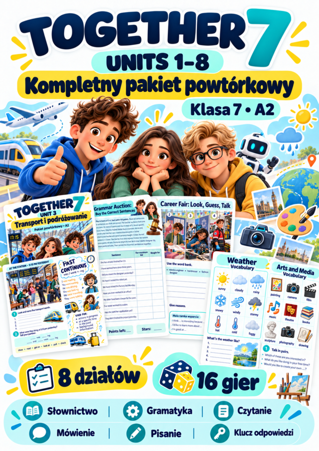 Together 7 – Units 1–8 | Pakiet powtórkowy A2 | Karty pracy, sketchnotki i gry