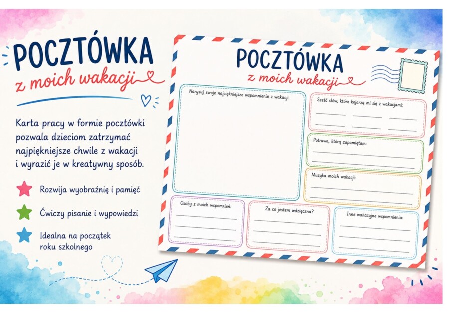 Pocztówka z moich wakacji – kreatywna karta pracy na początek roku szkolnego
