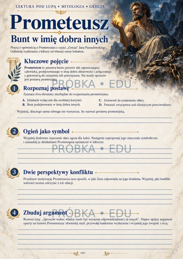JAN PARANDOWSKI — MITOLOGIA, CZĘŚĆ I: GRECJA | LEKTURA POD LUPĄ | Karty pracy