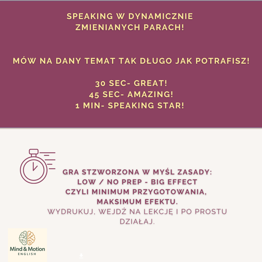 Speed Chat - dynamiczna gra na speaking + 8 Speaking Posters | klasy 3-6 | A1-A2