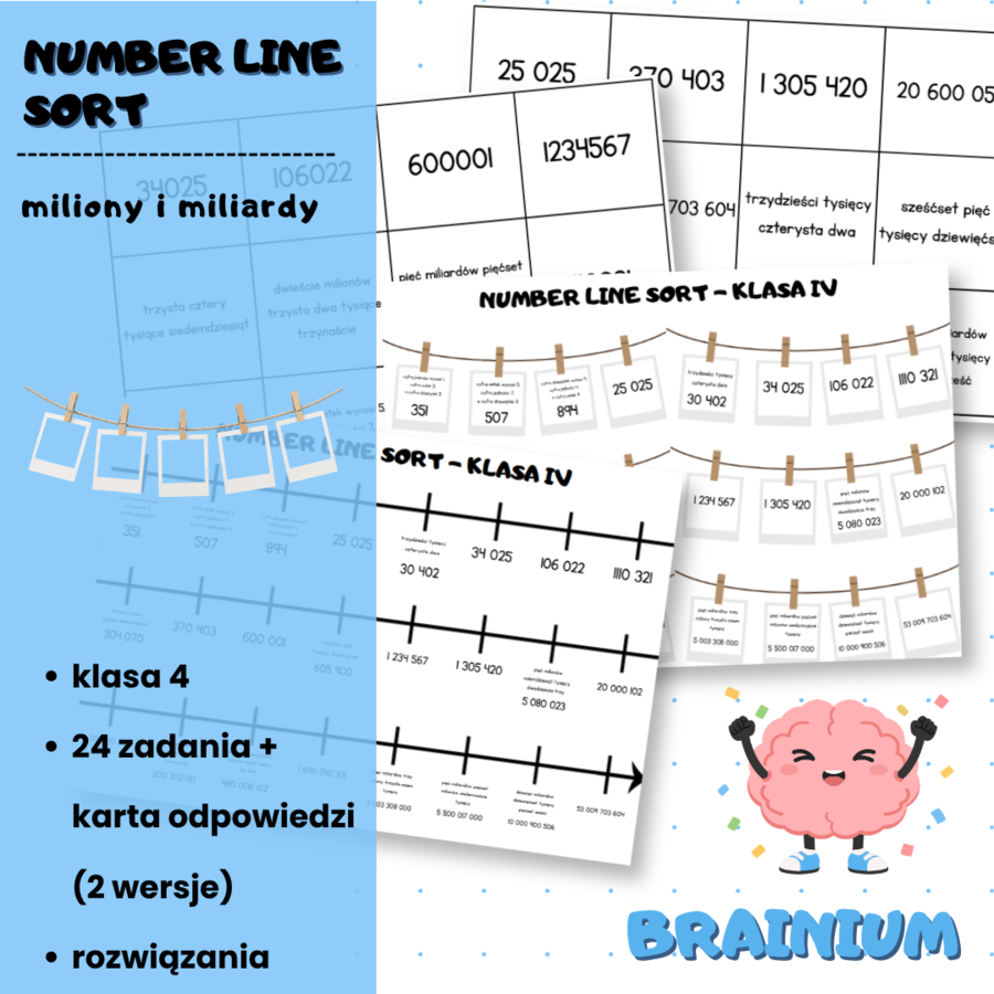 NUMBER LINE SORT (SORTOWANIE LICZB NA OSI LICZBOWEJ) - miliony i miliardy
