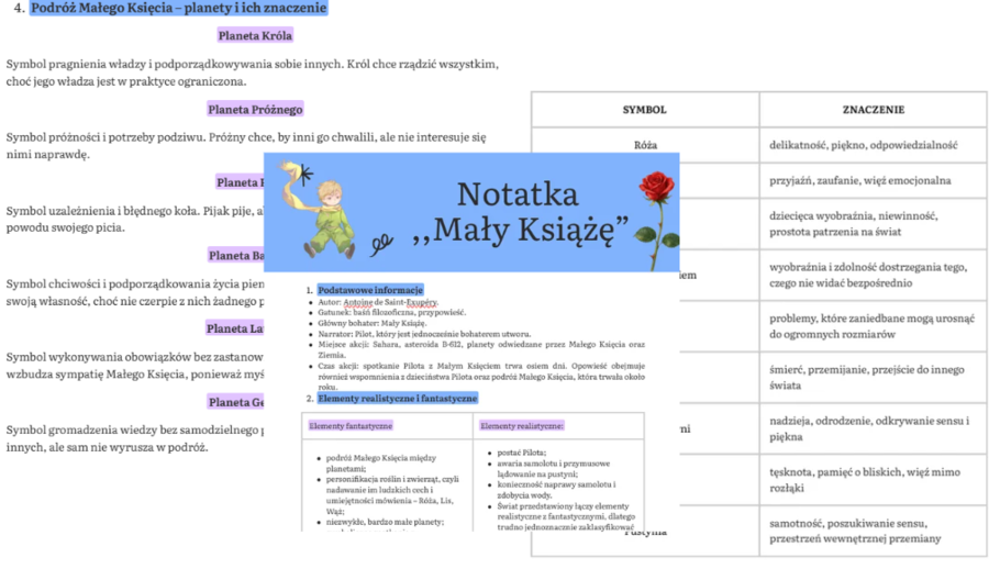 ,,Mały Książe" notatka