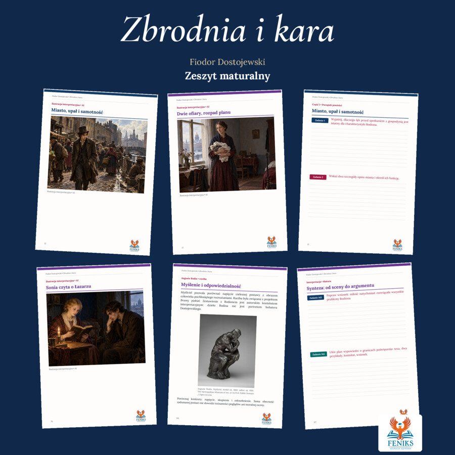Zbrodnia i kara — Fiodor Dostojewski | Zeszyt maturalny: szczegółowe omówienie, 168 zadań i klucz odpowiedzi
