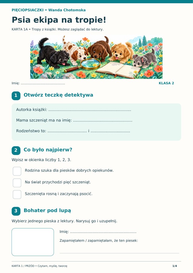Pięciopsiaczki - Karty pracy do lektury