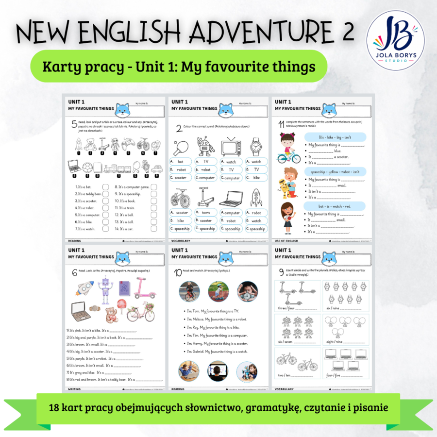 New English Adventure 2 – Unit 1: My Favourite Things – karty pracy