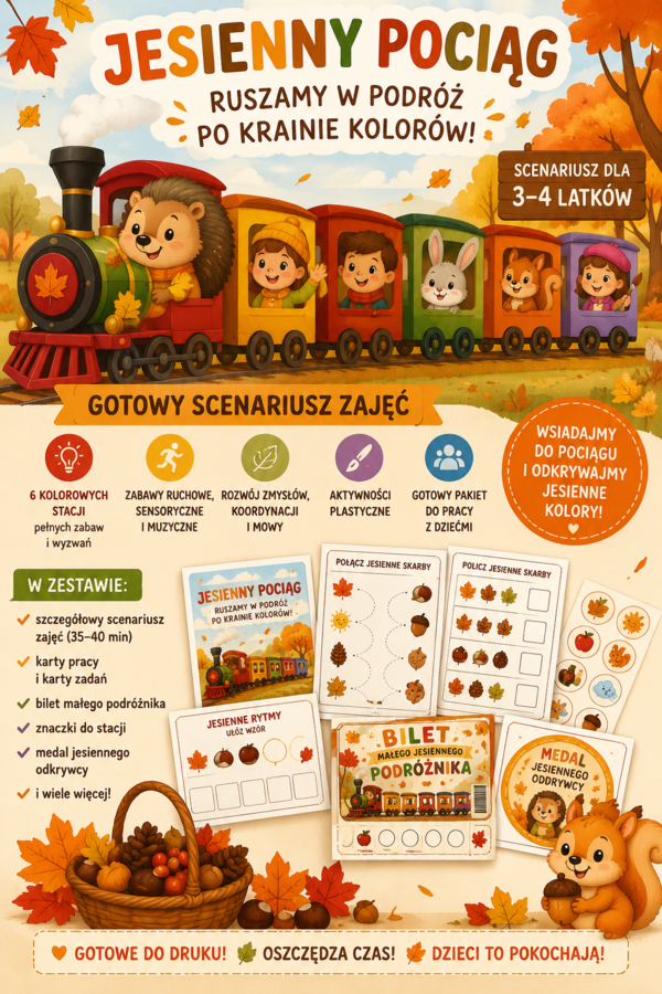 Jesienny pociąg - ruszamy w podróż po krainie kolorów  dla  dzieci 3-4-letnich
