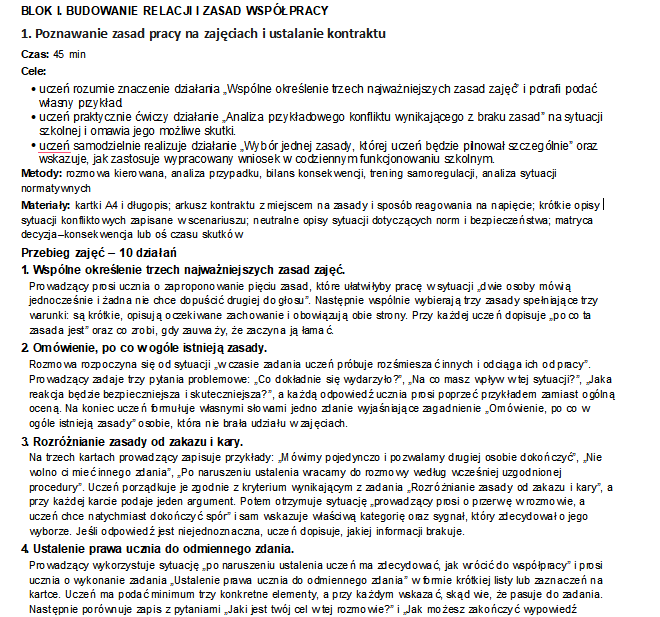 Program zajęć socjoterapeutycznych – klasy VII–VIII. Rewalidacja.