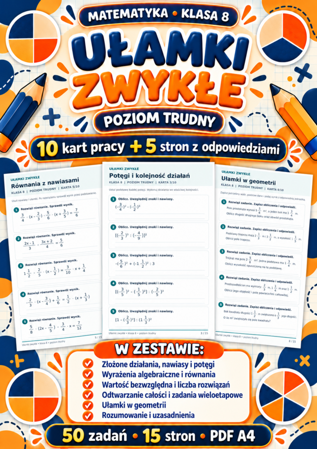 UŁAMKI ZWYKŁE-TRUDNE-klasa 8