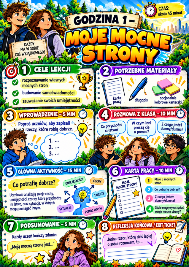 10 GOTOWYCH GODZIN WYCHOWAWCZYCH – PRZYSZŁOŚĆ I WYBORY | 10 scenariuszy + 10 kart pracy | klasy 7–8 | PDF A4