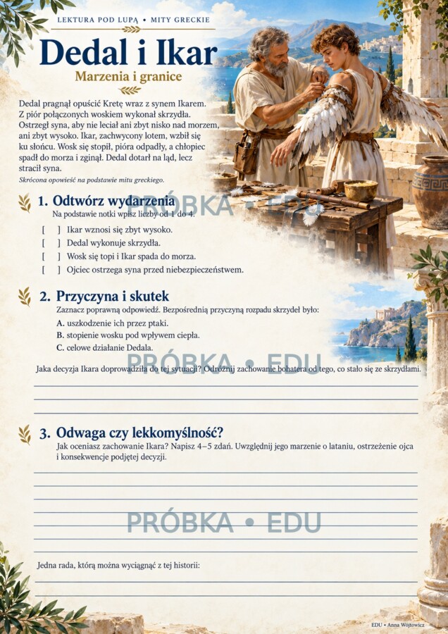 Mity greckie — karty pracy, test i odpowiedzi | klasy 5–6