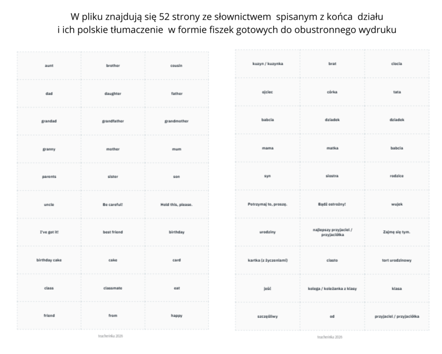 New English Class A1 Unit 1-8 Słownictwo Fiszki