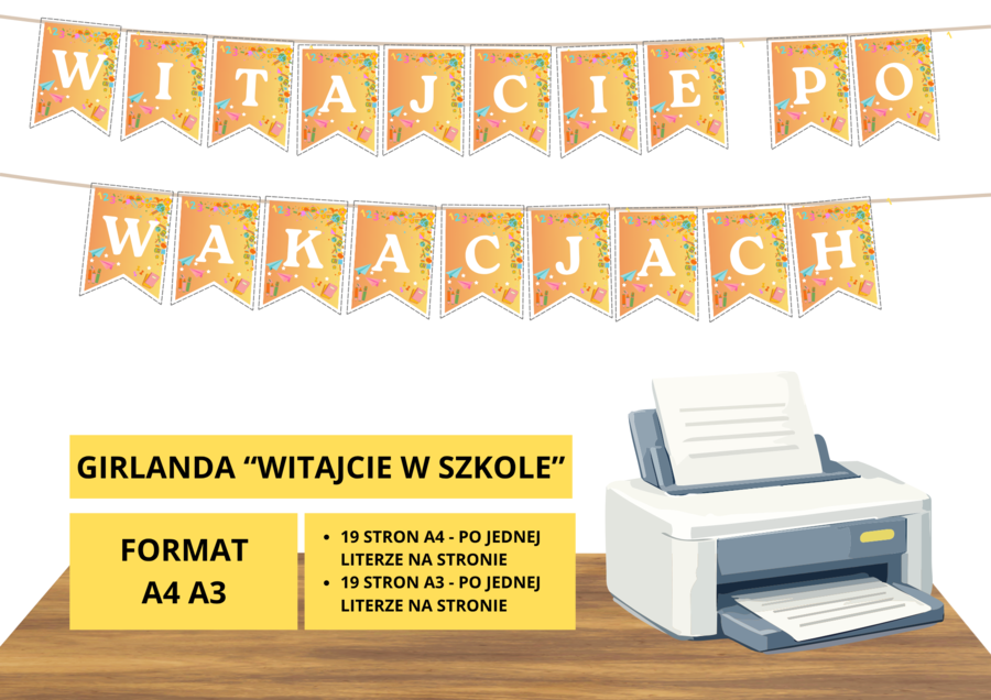 Girlanda „Witajcie po wakacjach” – dekoracja na powrót do szkoły