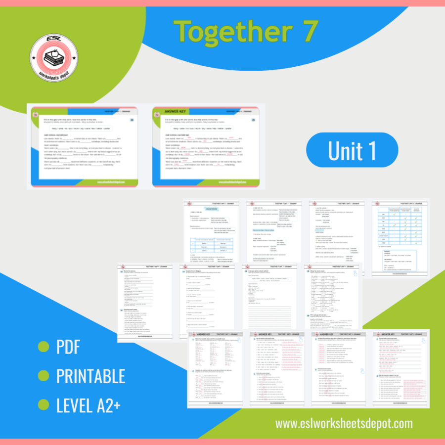 Together 7 Unit 1 - Grammar Worksheets - dodatkowe ćwiczenia gramatyczne